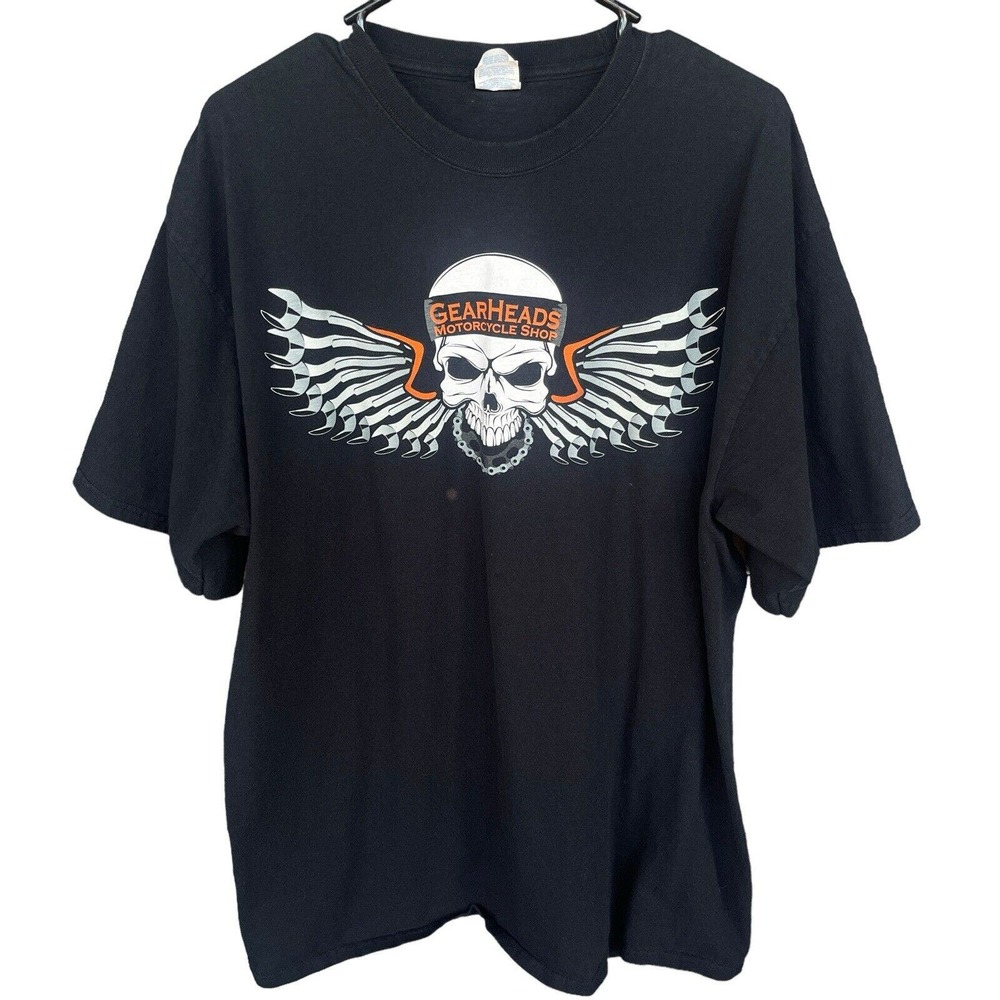 Gearheads Motorcycle Shirt Mens Extra Large Tall Black Skull Biker‎ Cotton